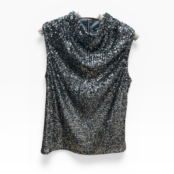 Cable & Gauge Tops - Cable Gauge Sleeveless Sequin Cowl Neck Top - Silver Size: Small NWT